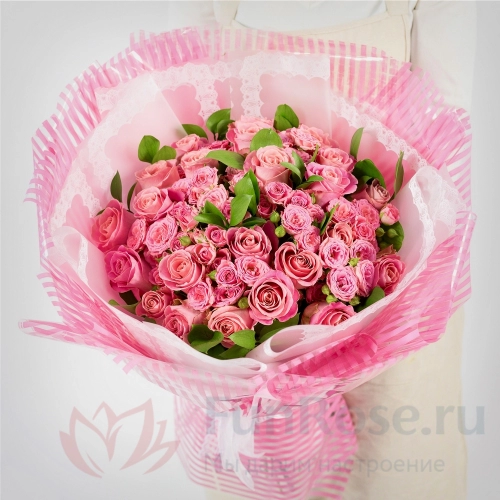 Кустовая роза FunRose 13 Роз Кустовых Розовых (60 см) 