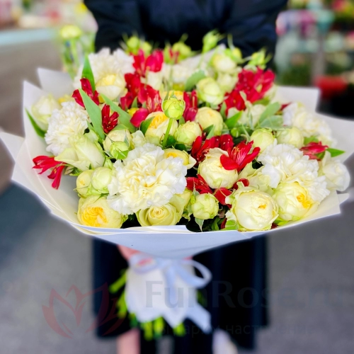 Кустовая роза FunRose Букет Красное Белое  (60 см) 