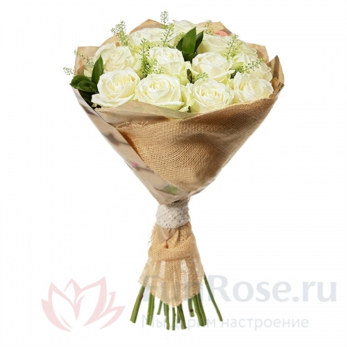 Розы FunRose 15 Роз Россия Белый (70см) 