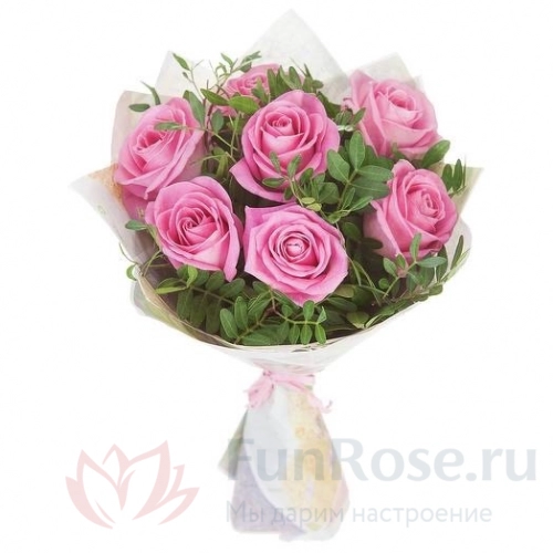 до 25 роз FunRose 7 Роз Россия Розовый (60 см) 