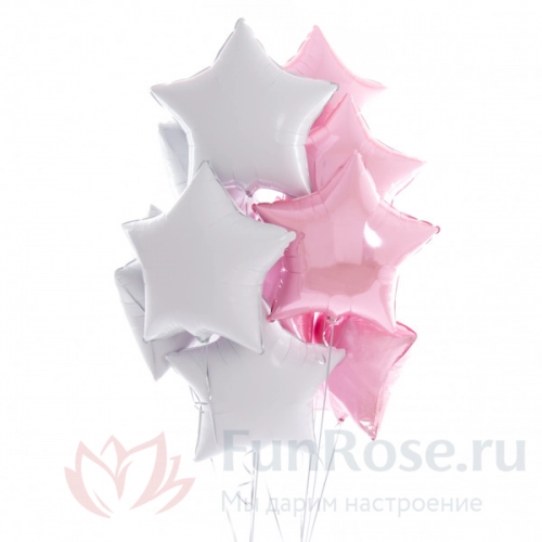 Гелиевые шары FunRose 10 Шариков Звезда, розовые и белые 
