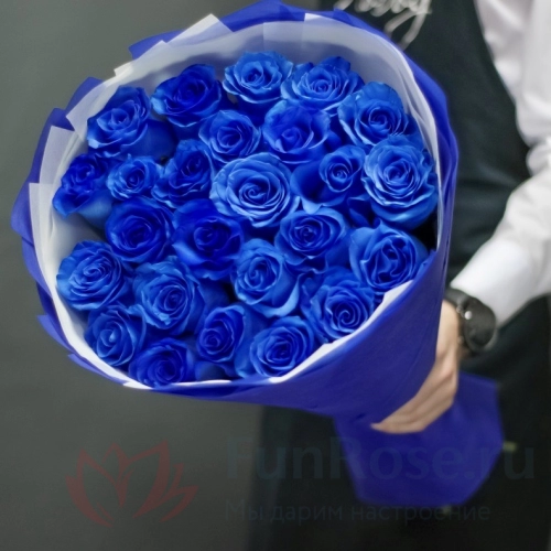 Синяя роза FunRose 25 Роз Россия Синих (70 см) 