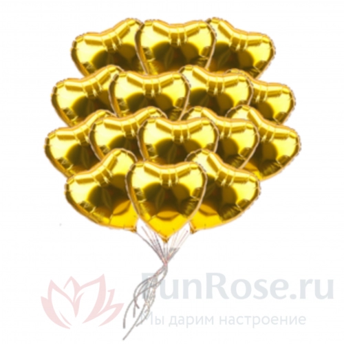 Гелиевые шары FunRose 15 Шариков Сердце, золотые 
