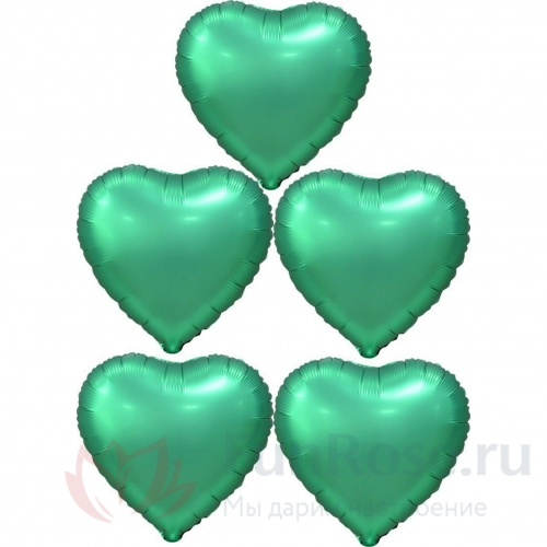 Гелиевые шары FunRose 5 Шариков Сердце, зелёные 