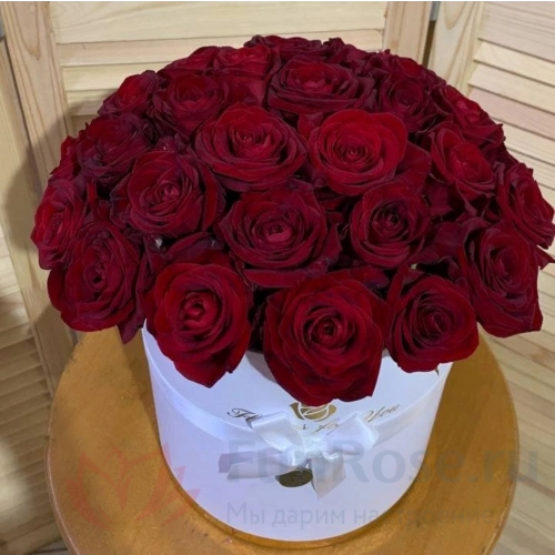 Цветы в коробке FunRose 35 Роз Россия Красные (60 см) 