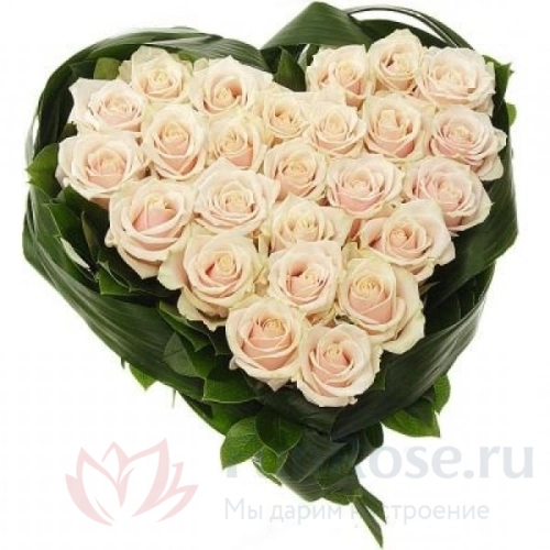 Букеты в форме сердца FunRose 25 Роз Россия Белый (30 см) 
