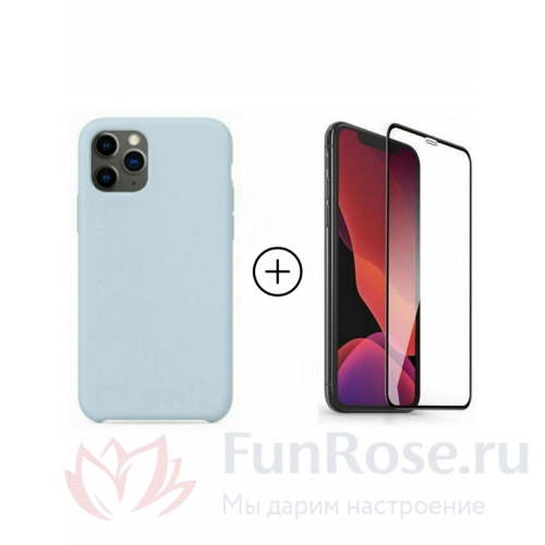 Аксессуары FunRose Голубой чехол + стекло на Iphone 11 Pro 