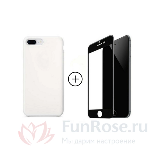 Аксессуары FunRose Белый чехол + Черное стекло на Iphone 7 Plus/8 Plus 