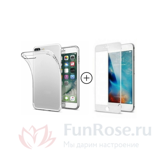 Аксессуары FunRose Прозрачный бампер + Белое стекло на Iphone 7 Plus/8 Plus 