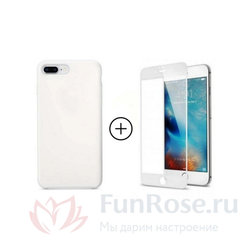 Аксессуары FunRose Белый чехол + Белое стекло на Iphone 7 Plus/8 Plus 