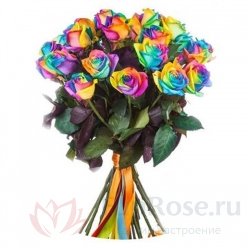 Радужная роза FunRose 19 Роз Радужных (60 см) 