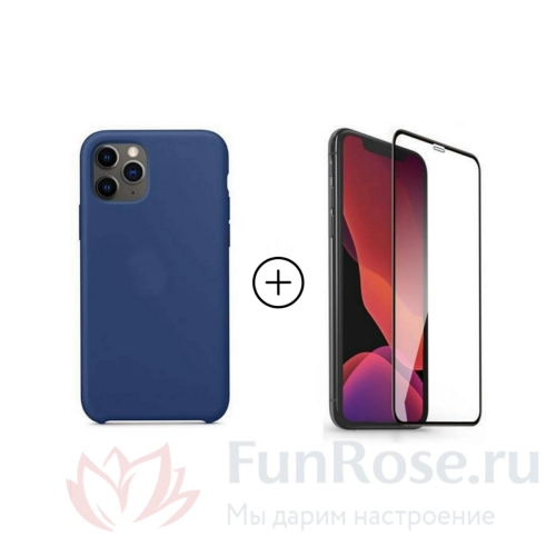Аксессуары FunRose Синий чехол + стекло на Iphone 11 Pro 