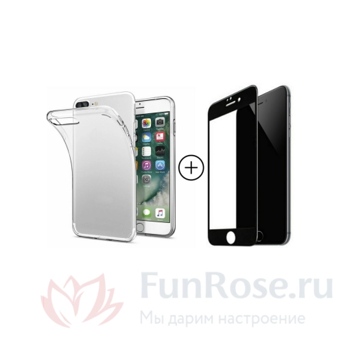 Аксессуары FunRose Прозрачный бампер + Черное стекло на Iphone 7 Plus/8 Plus 