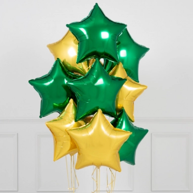 FunRose 9 Шариков Звезда, зеленые и золотые Гелиевые шары