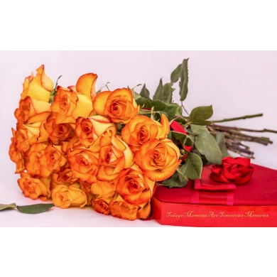 FunRose 21 Роза Россия Оранжевый (60 см) до 25 роз